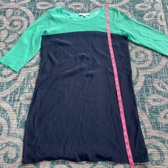 Amanda Uprichard Color Block Shift Dress Green‎ Navy Blue 3/4 Sleeve - Size P - Picture 6 of 7